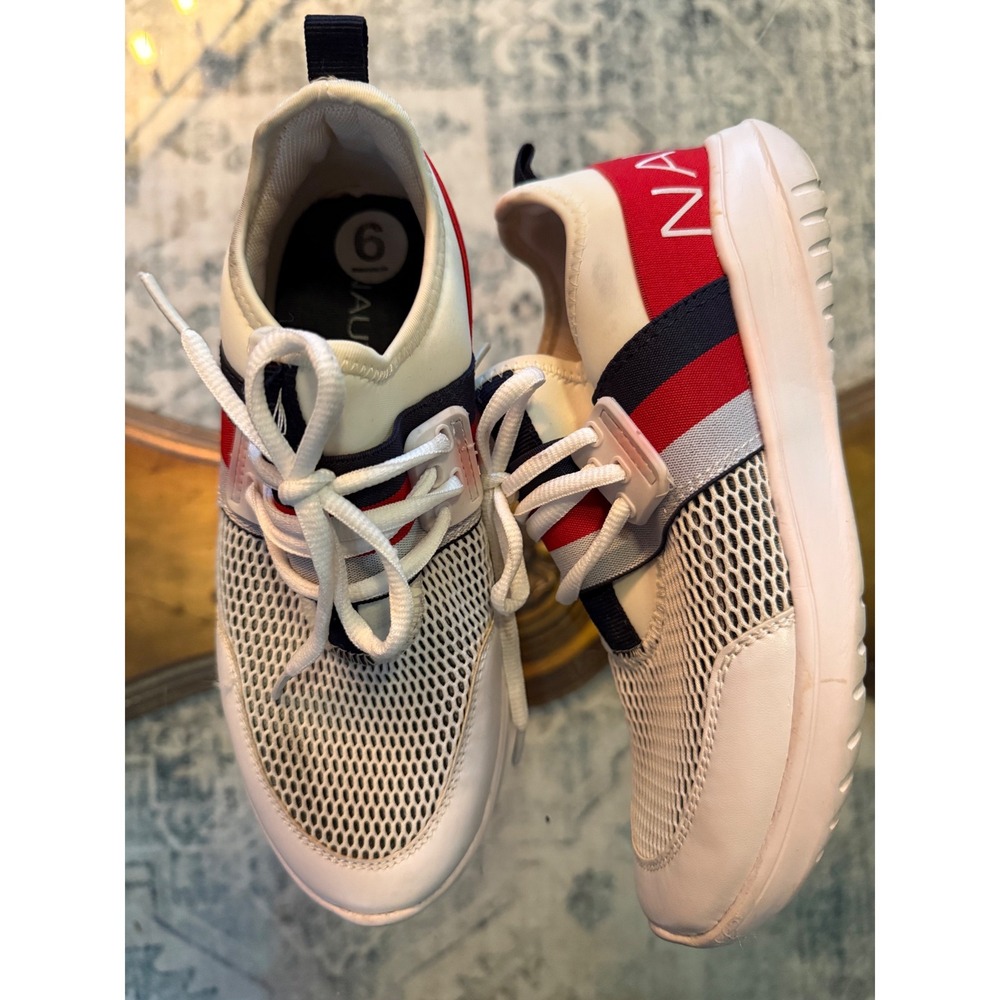 Nautica Asmira Womens Sneakers White Red Navy Blue Mesh Lace Up Trainers Size 6